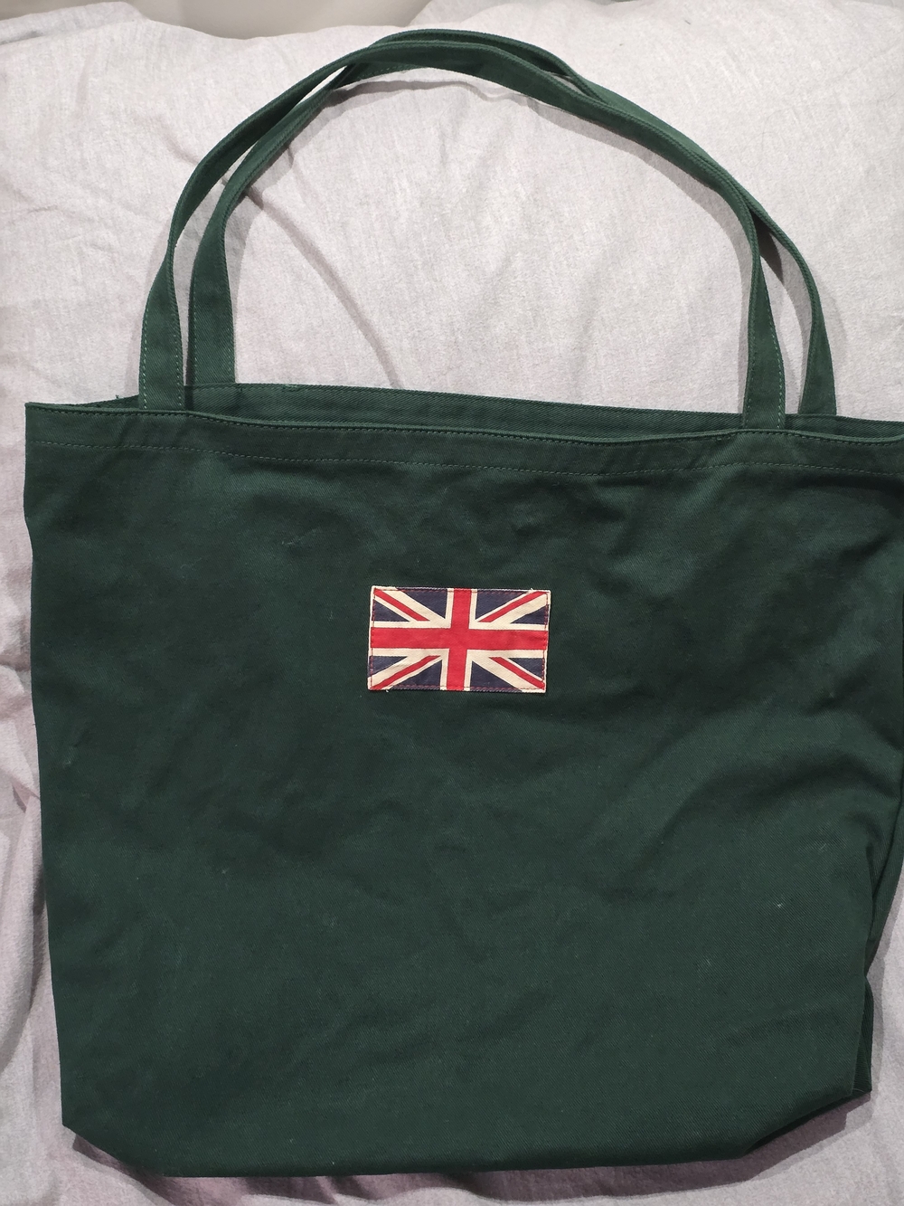 Brandy Melville Dark Green Canvas Tote with Union Jack Patch